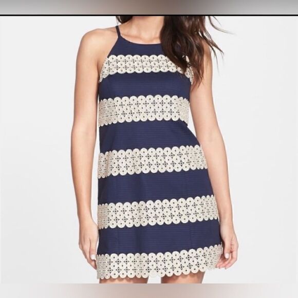 Lilly Pulitzer Annabelle Shift Dress Style Number 11561 Sz 2 Navy Blue and Gold - Picture 5 of 14